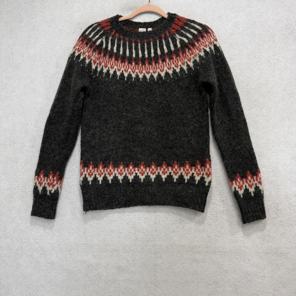 Twik Sweater Womens Medium Gray Fair Isle Ski Mohair Blend Knit Pullover
